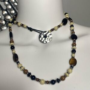 Vintage Chaps necklace with tiger eye and mixed beads. 36”